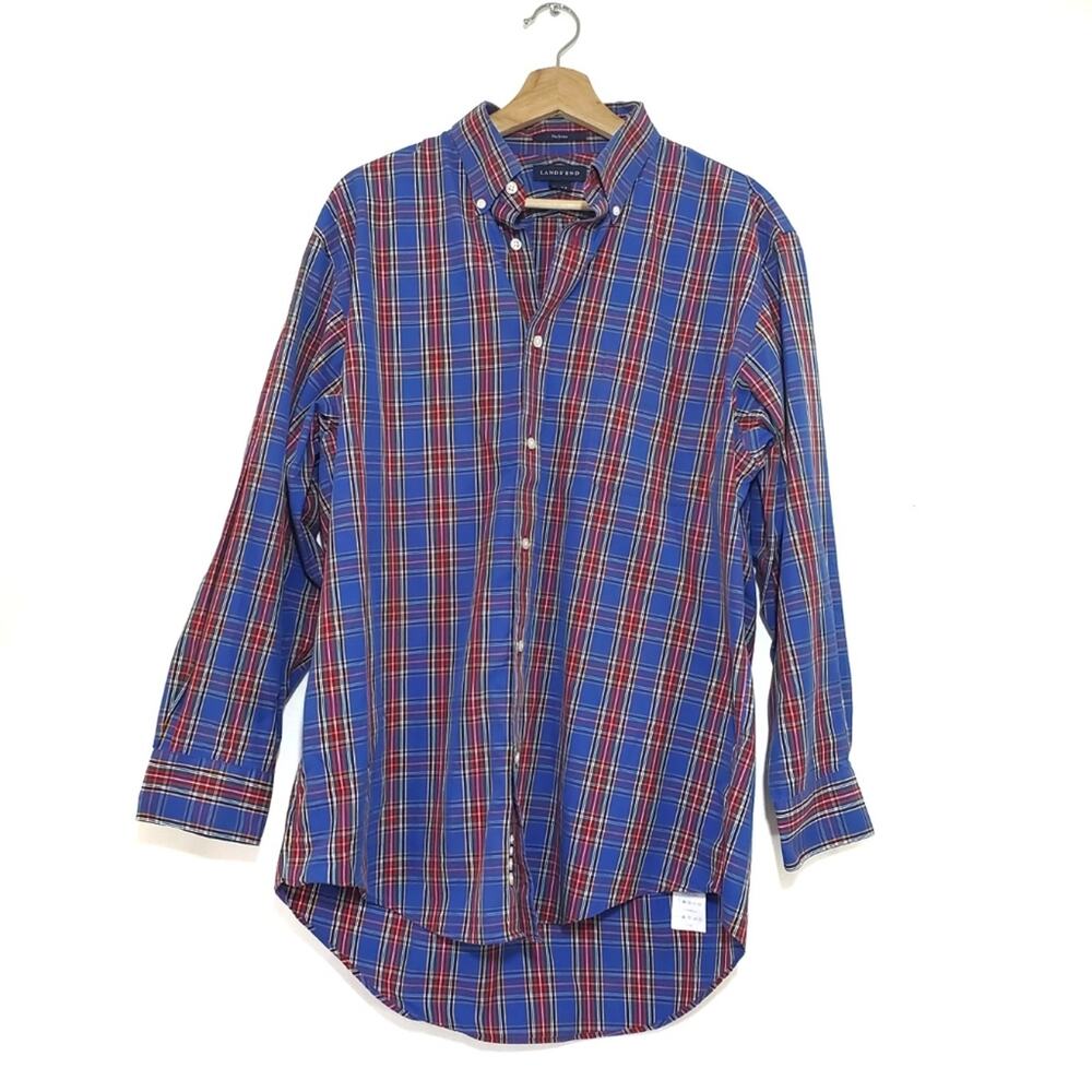 Lands' End | No Iron 100% Cotton Plaid Button Down Shirt